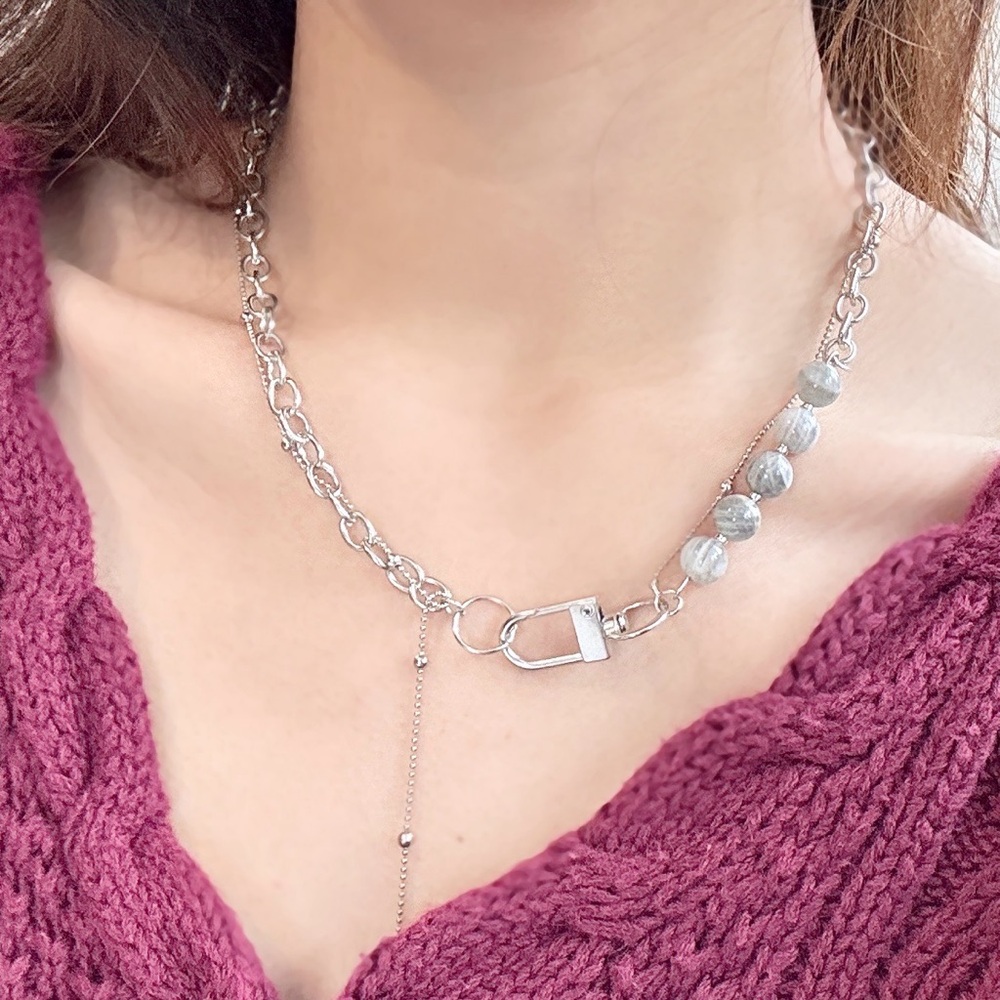 Moonstone Double Chain Silver necklace - Picture 3 of 3
